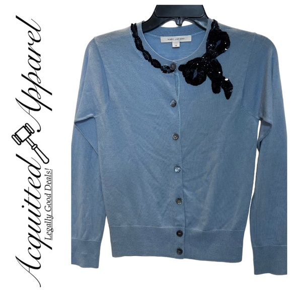 Marc Jacobs Button Down Sequin B0w Collar Sweater - Picture 1 of 9